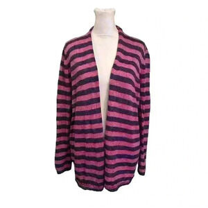 TALBOTS Pink & Blue Stripe Linen Knit Long Sleeve Open Cardigan Sweater Size 1Xp